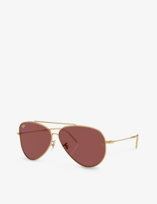 Ray Ban Ray-ban Womens Gold Rbr0101s Aviator Reverse Pilot-frame Metal Sunglasses In Gold