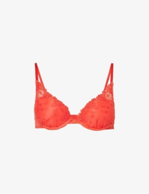 Passionata White Nights Floral-embroidered Stretch-woven Bra In Club Red