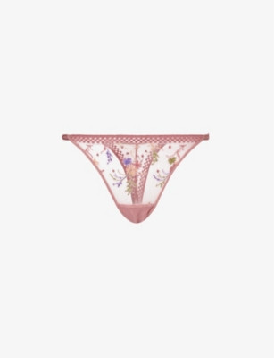 PASSIONATA: Suzy floral-embroidered stretch-lace thong
