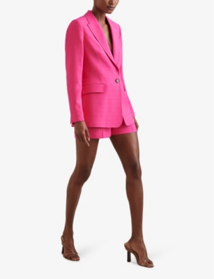 Shop Reiss Womens Pink Hewey High-rise Textured Woven Shorts