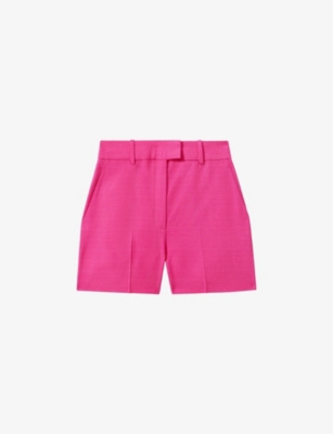 Shop Reiss Women's Pink Hewey High-rise Textured Woven Shorts