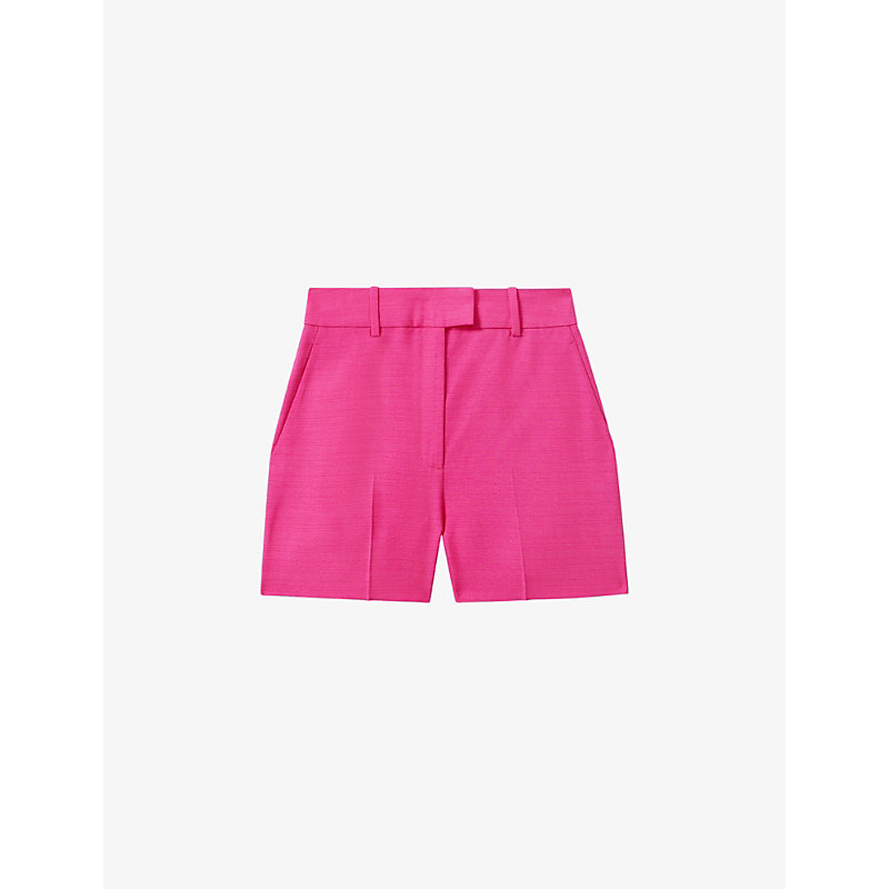 Reiss Womens Pink Hewey High-rise Textured Woven Shorts
