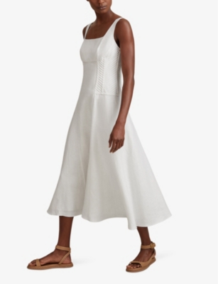 Etta corset-stitching linen midi dress