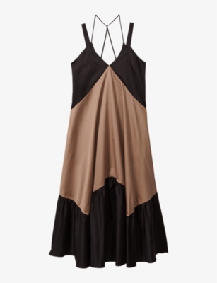 Shop Reiss Women's Brown/black Natalie Colour-blocked Cotton Maxi Dress