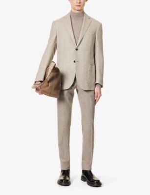 Shop Corneliani Mens Beige Notched-lapel Welt-pocket Wool, Silk And Linen-blend Jacket