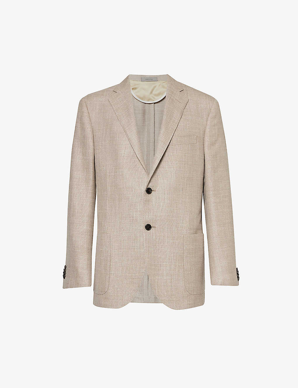 Corneliani Mens Beige Notched-lapel Welt-pocket Wool, Silk And Linen-blend Jacket