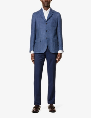 Corneliani Mens Blue Single-breasted Notched-lapel Wool And Linen-blend Jacket In Blue