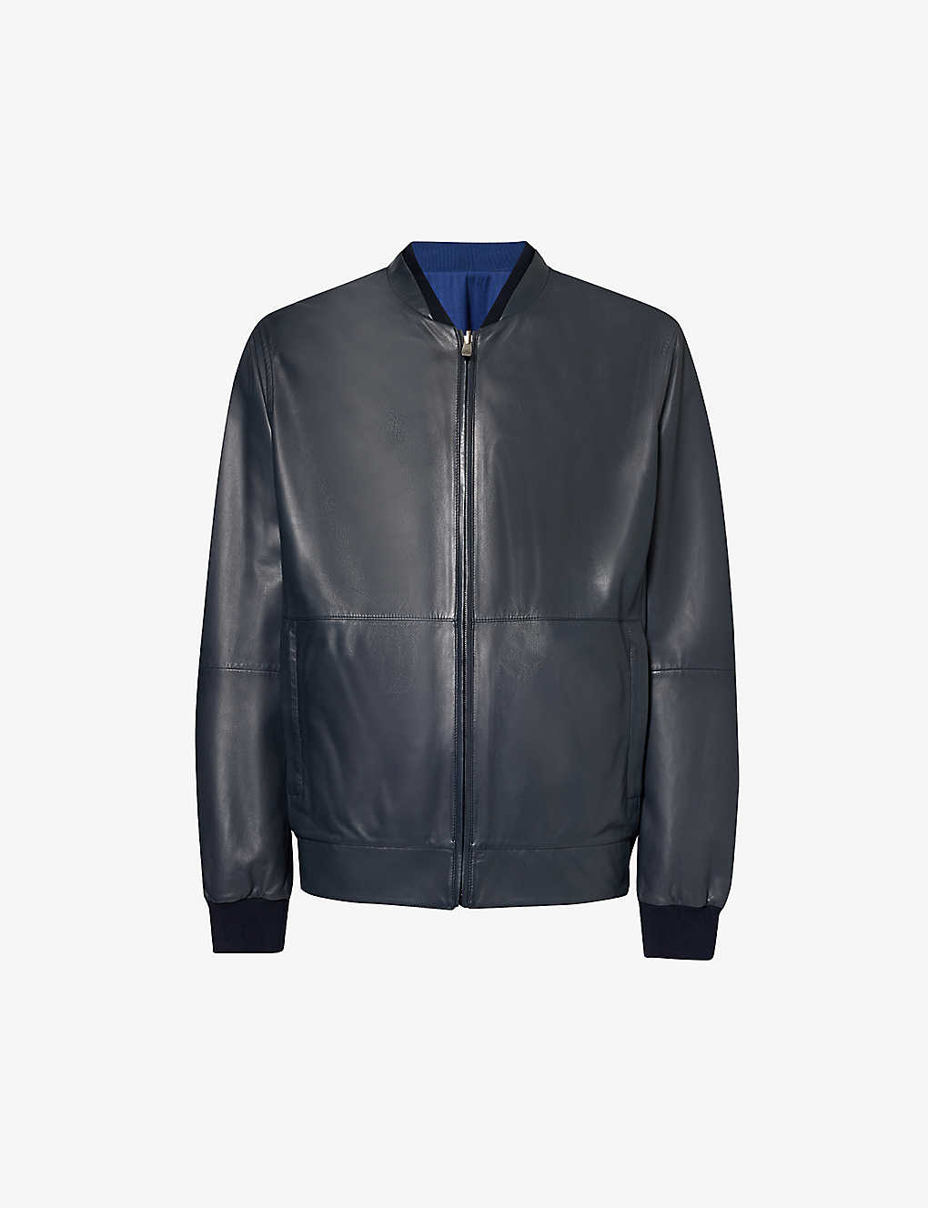 Corneliani Mens Navy Reversible Stand-collar Regular-fit Leather Jacket