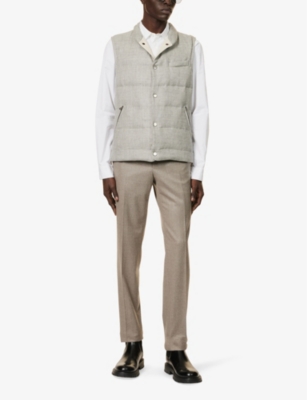 Shop Corneliani Men's Grey Stand-collar Padded Wool And Linen-blend Gilet