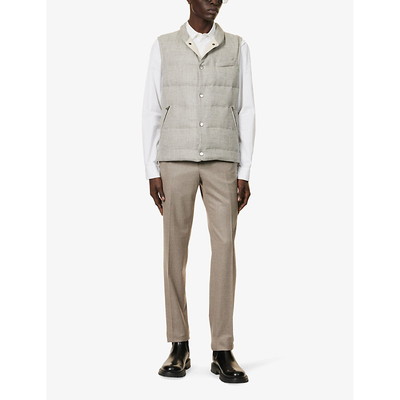 Shop Corneliani Men's Grey Stand-collar Padded Wool And Linen-blend Gilet