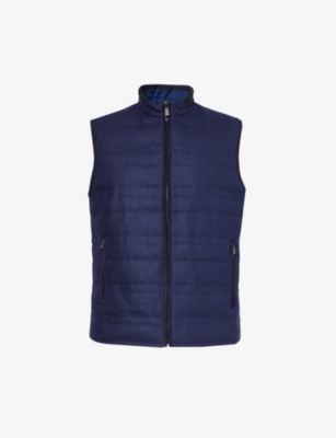 Corneliani Mens Navy Reversible Side-pocket Silk And Wool-blend Gilet