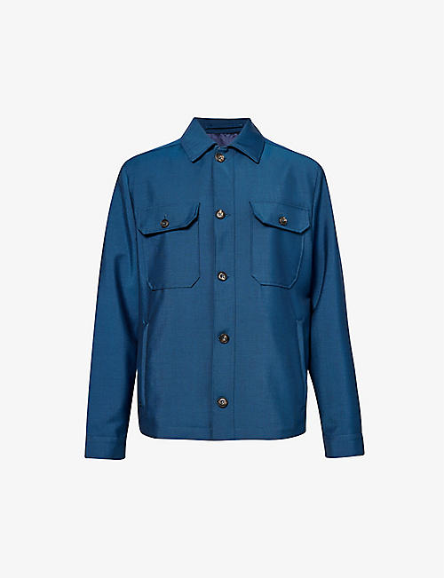 CORNELIANI: Long-sleeved zipped-pocket wool-blend overshirt