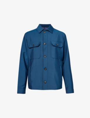 Shop Corneliani Men's Teal Long-sleeved Zipped-pocket Wool-blend Overshirt