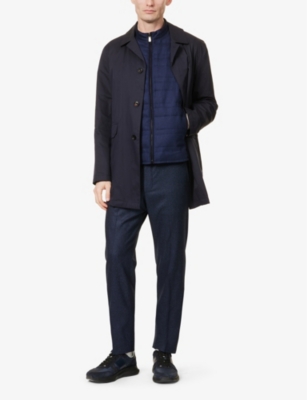 Shop Corneliani Men's Navy Spread-collar Side-pocket Woven Coat