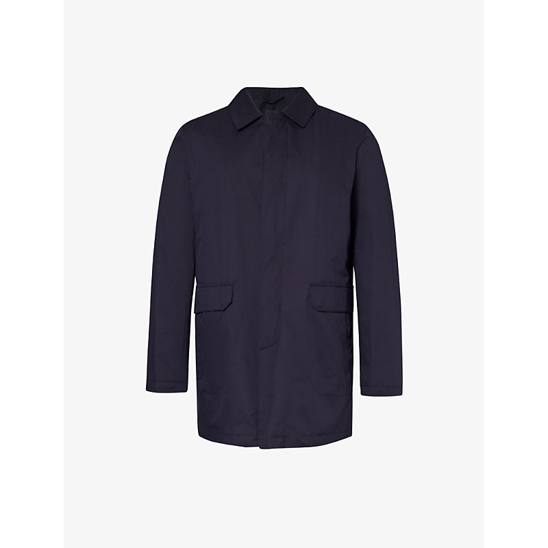 Corneliani Mens Navy Spread-collar Side-pocket Woven Coat