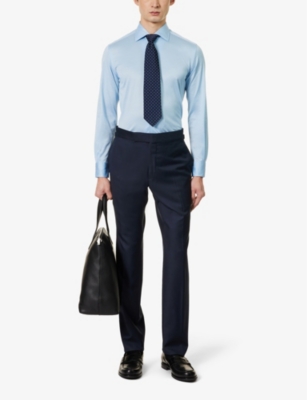 Shop Corneliani Mens Blue Spread-collar Long-sleeved Regular-fit Cotton Shirt