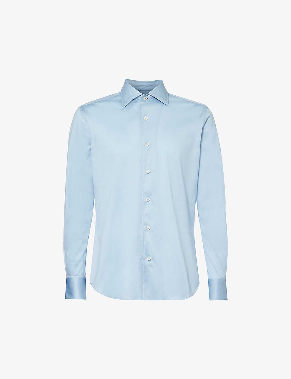 Shop Corneliani Men's Blue Spread-collar Long-sleeved Regular-fit Cotton Shirt