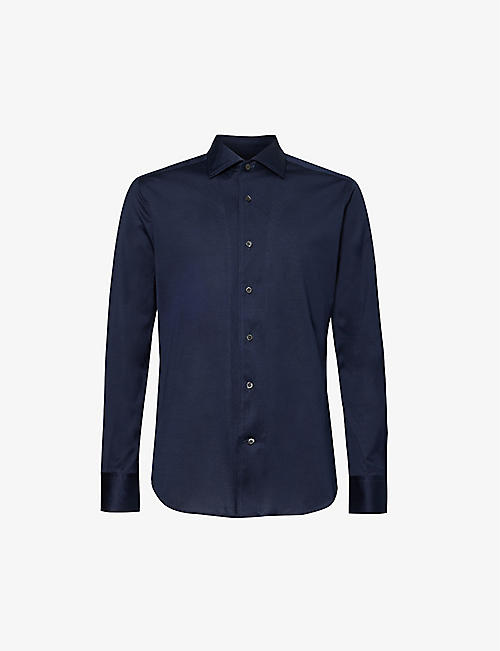 CORNELIANI: Spread-collar long-sleeved regular-fit cotton shirt