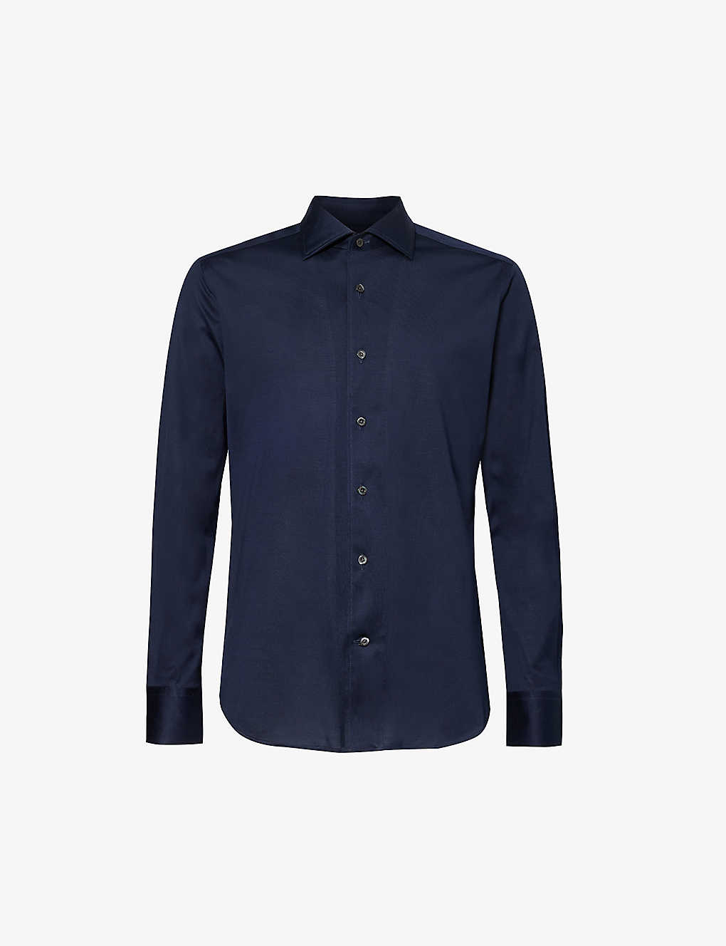 Corneliani Spread-collar Long-sleeved Regular-fit Cotton Shirt In Blue
