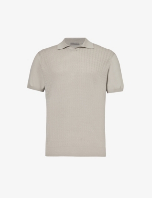Corneliani Mens Cream Short-sleeved Textured Cotton Polo Shirt