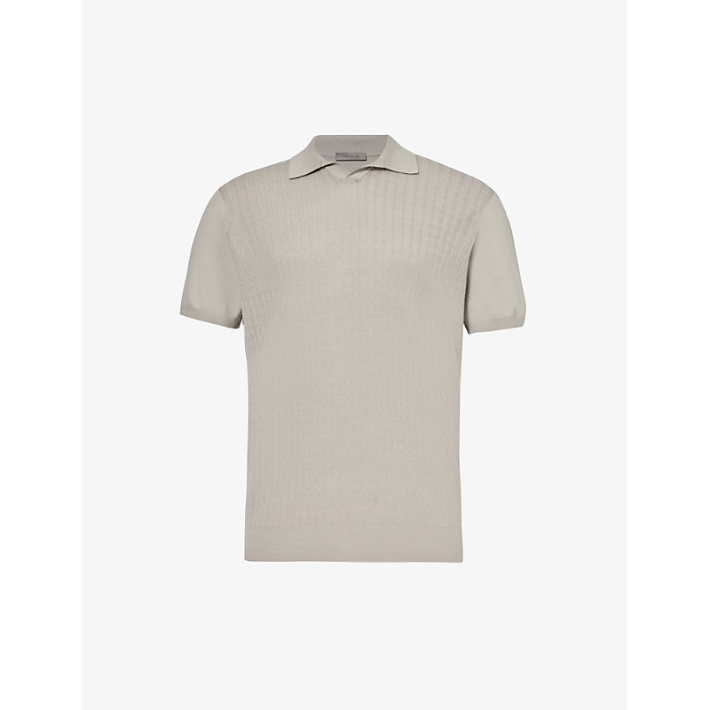 Corneliani Mens Cream Short-sleeved Textured Cotton Polo Shirt