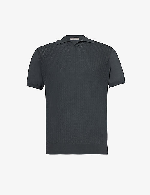 CORNELIANI: Short-sleeved textured cotton polo shirt