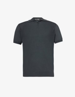 Corneliani Mens Slate Short-sleeved Textured Cotton Polo Shirt