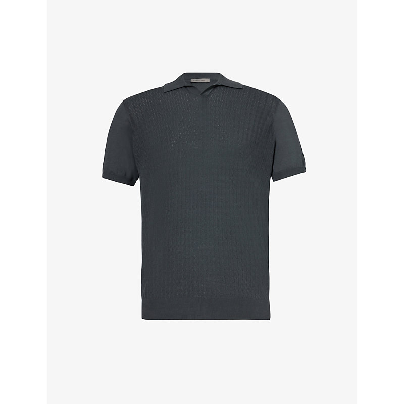 Corneliani Mens Slate Short-sleeved Textured Cotton Polo Shirt