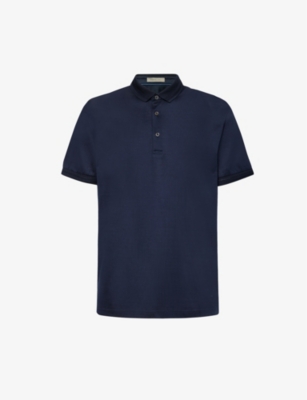 Corneliani Men's Vy Brand-appliqué Cotton Polo Shirt In Navy