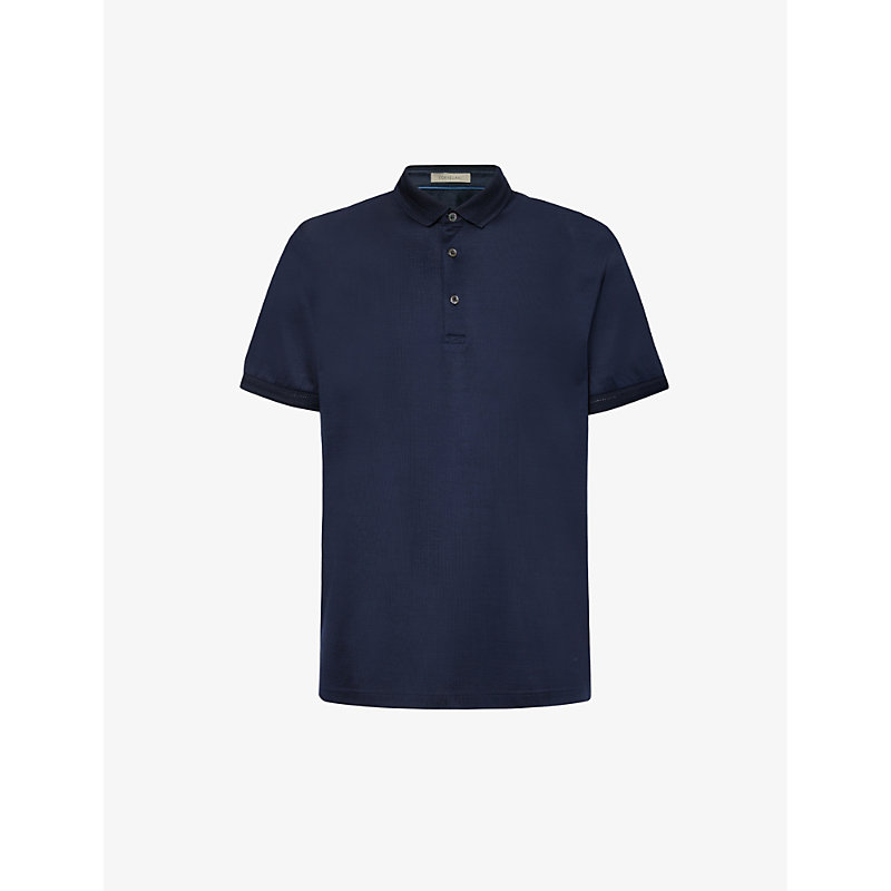 Corneliani Men's Navy Brand-appliqué Cotton Polo Shirt
