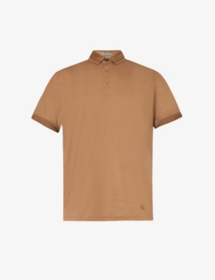 Corneliani Mens Brown Brand-appliqué Cotton Polo Shirt