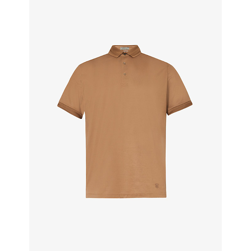 Corneliani Mens Brown Brand-appliqué Cotton Polo Shirt