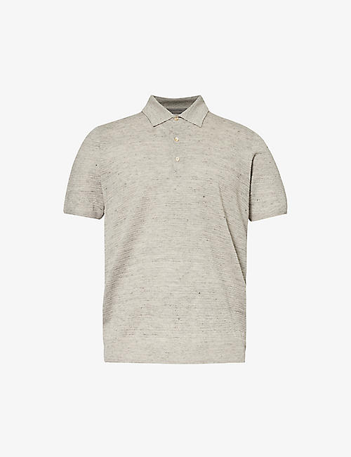 CORNELIANI: Short-sleeved ribbed-trim regular-fit linen and silk-blend polo shirt
