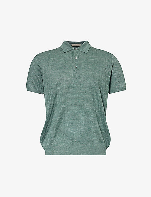 CORNELIANI: Short-sleeved ribbed-trim regular-fit linen and silk-blend polo shirt