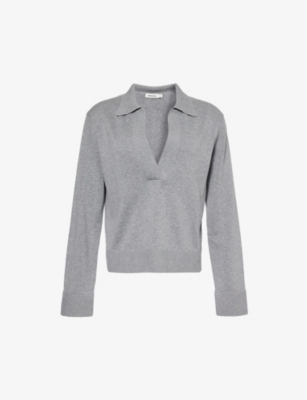 Simkhai Womens Heather Grey Open-collar Cotton And Cashmere-blend Jumper