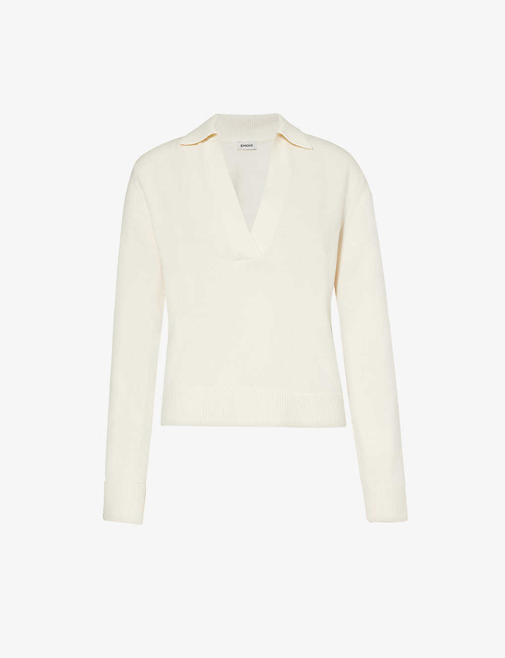Simkhai Womens Ivory Open-collar Cotton And Cashmere-blend Jumper