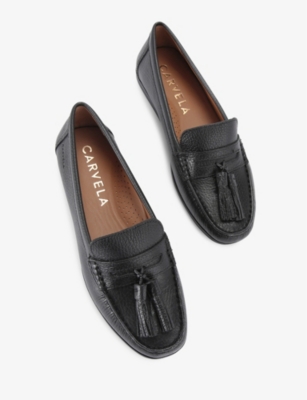 Shop Carvela Comfort Women's Black Tuscany Tassel-embellished Flat Leather Loafers