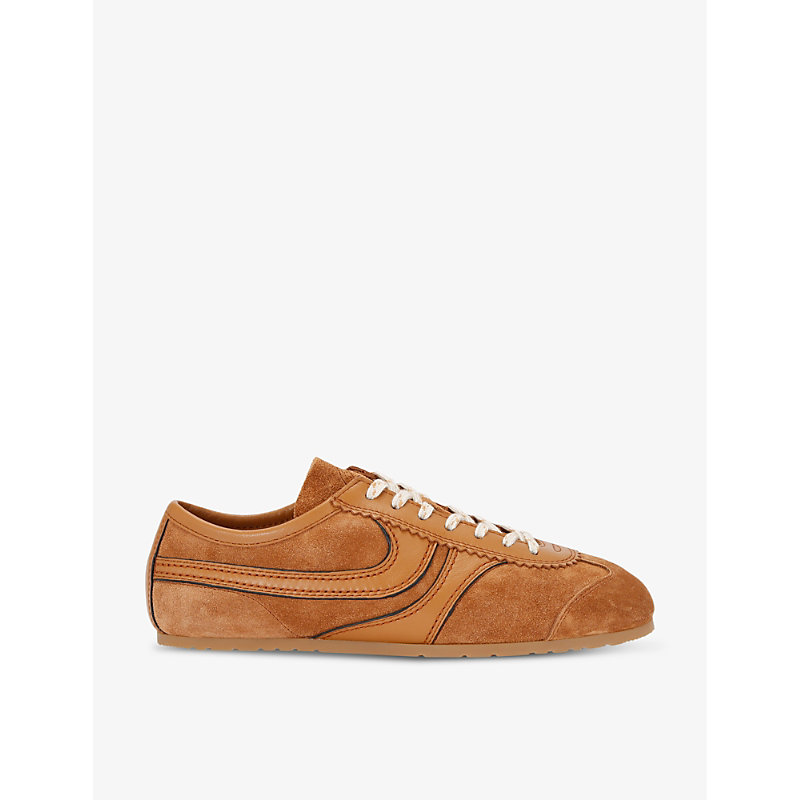Dries Van Noten Womens Tan Retro Panelled Leather Low-top Trainers In Brown