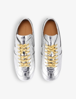 DRIES VAN NOTEN: Retro metallic leather low-top trainers