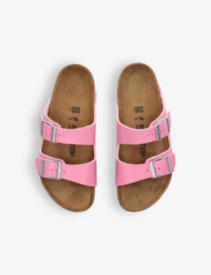 Shop Birkenstock Boys Pink Kids' Arizona Two-strap Faux Patent-leather Sandals