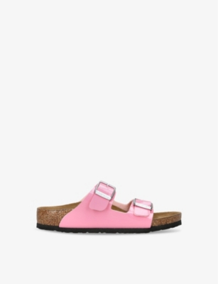 Birkenstock Boys Pink Kids' Arizona Two-strap Faux Patent-leather Sandals