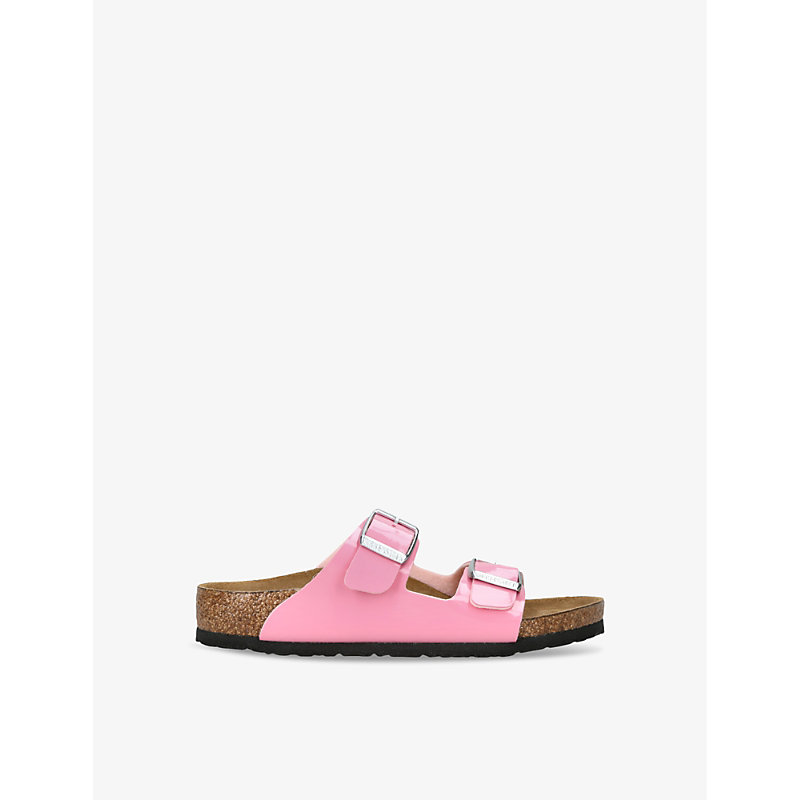 Birkenstock Boys Pink Kids' Arizona Two-strap Faux Patent-leather Sandals