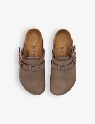 BIRKENSTOCK BROWN KAY BUCKLE-EMBELLISHED FAUX-LEATHER CLOGS EUR 28 / 10 UK