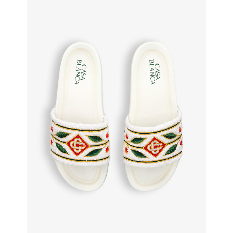 Shop Casablanca Men's White Terry Brand-embroidered Woven Sliders