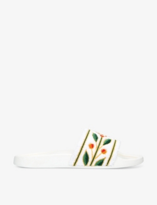 Shop Casablanca Men's White Terry Brand-embroidered Woven Sliders