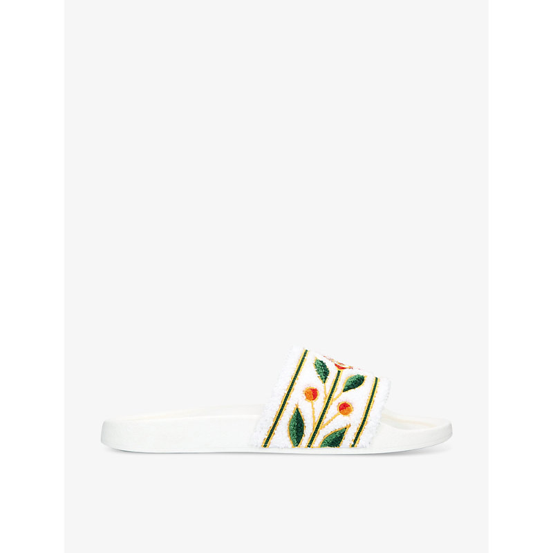 Shop Casablanca Men's White Terry Brand-embroidered Woven Sliders