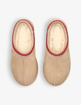 Ugg Tasman Wool-blend Fleece-lined Embroidered Suede Slippers In Beige Oth