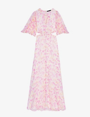 Maje Womens Imprime Floral-print Cut-out Woven Maxi Dress