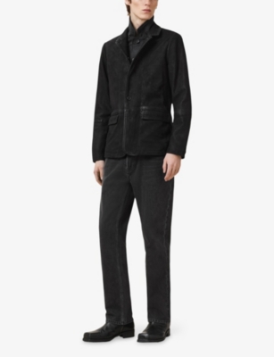 Allsaints Mens Black Survey Double-layered Leather Blazer In Black