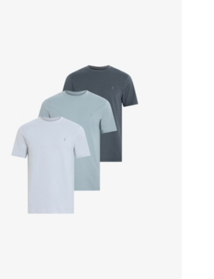 Allsaints Mens  Brace Logo-embroidered Pack Of Three Cotton-jersey T-shirts In Blue/blue/blue
